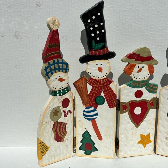 5 Panel Wooden Folding Snowman Decor Winter Holiday 13” - Picture 4 of 14